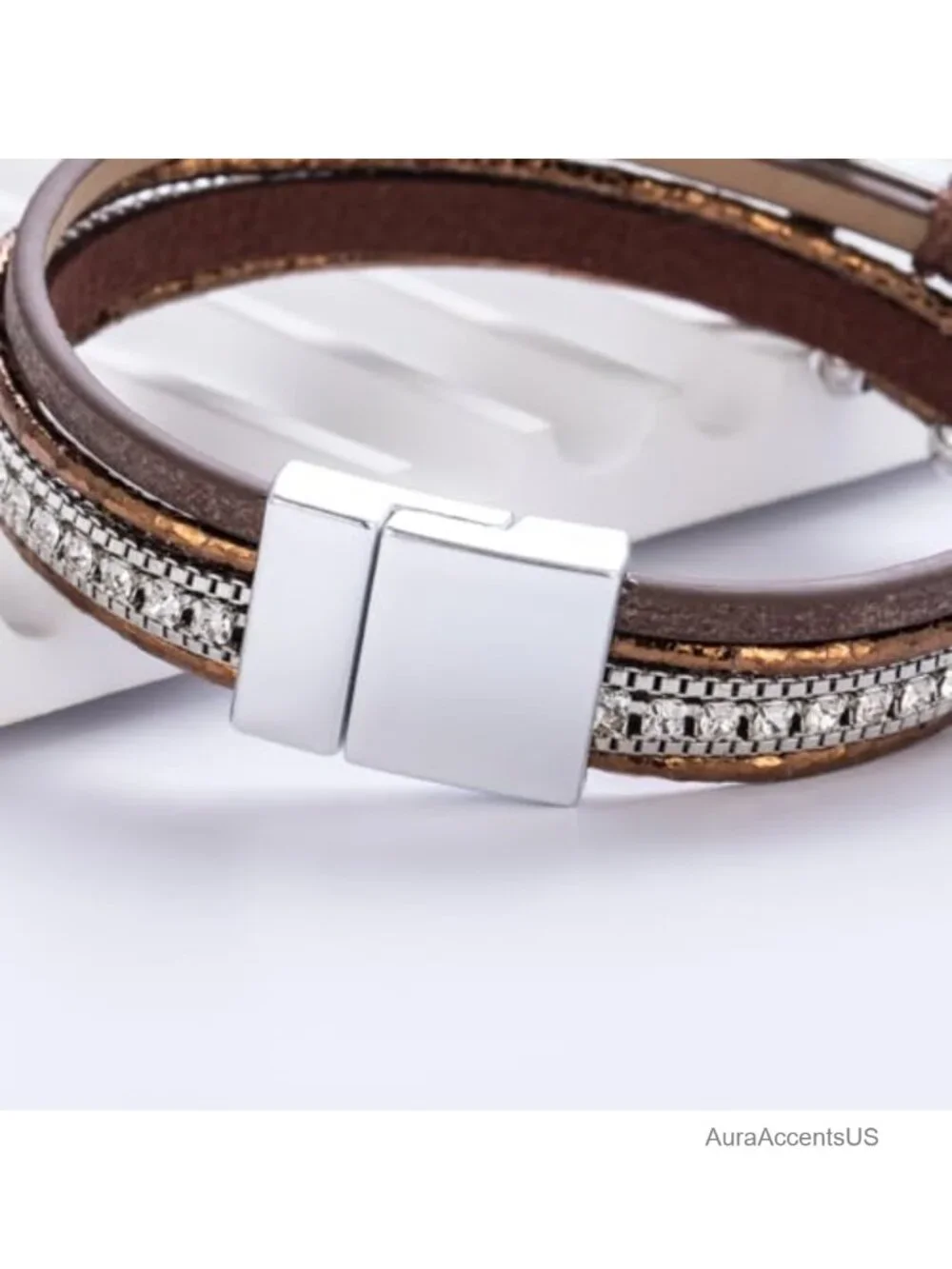 Faux Leather Cross Charm Bangle Bracelet Boho Religious Magnetic Clasp